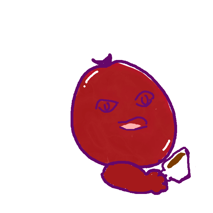 Cartoon of coffee fruit drinking coffee